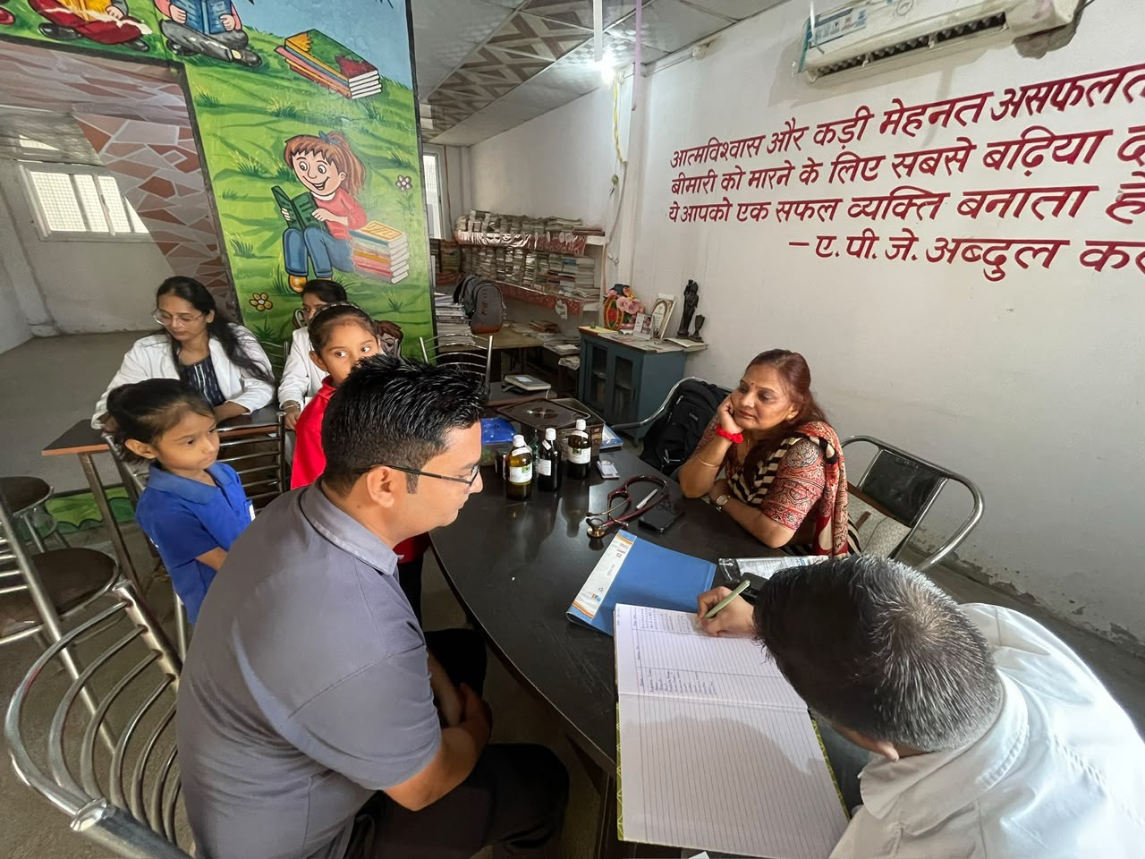 Dr. Geetika Agarwal and team attending to children at the medical camp